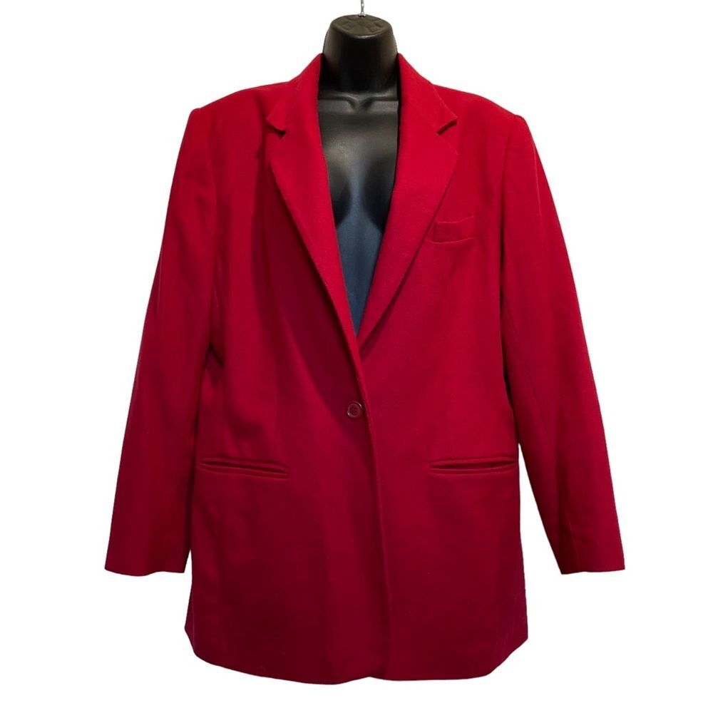 Vintage Land’s End Red Wool Cashmere One Button Blazer Lined Sz 14